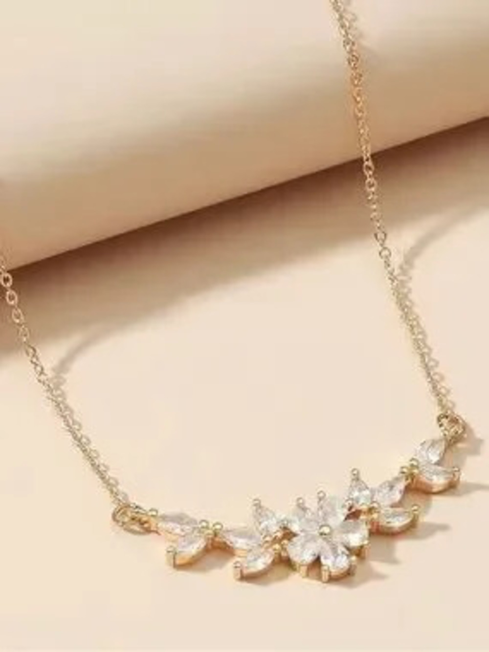 Gold Floral Crystal Pendant Necklace - Women Jewelry